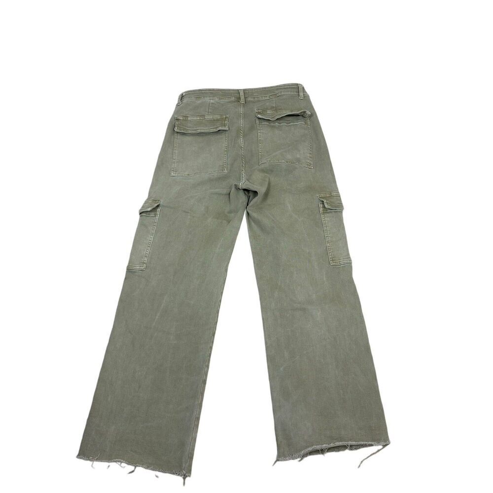 Oat Jeans Womens Size 12/31 Sage Green Cargo Raw Hem Utility Combat Trendy Wide - Picture 6 of 15